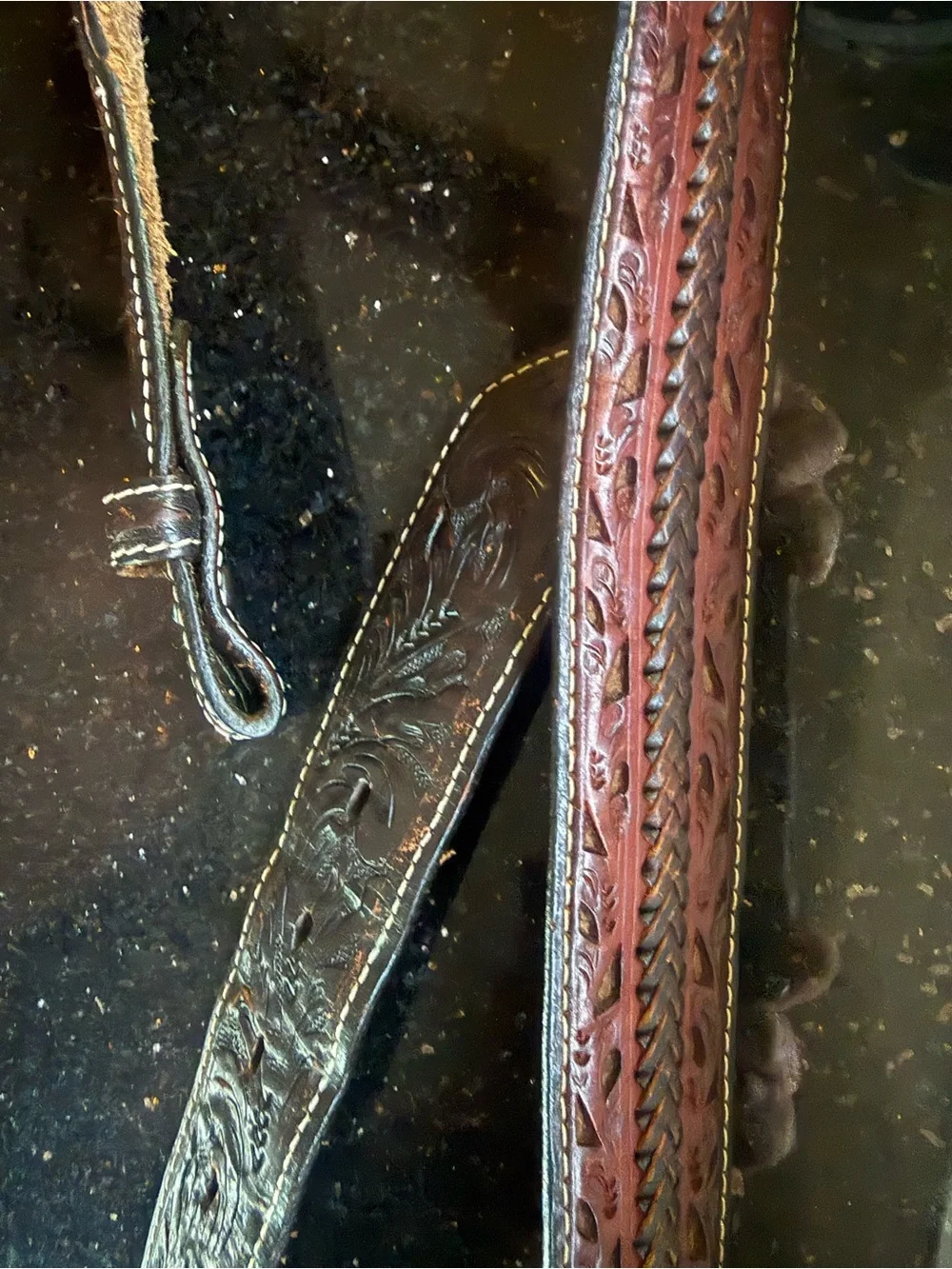 Vintage Resistol hand-tooled Western leather belt size 44